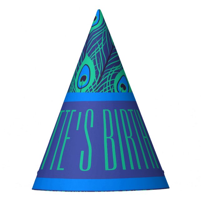 CHAPEAUX DE FÊTES MOTIF BLEU VERT CONTEMPORAIN PEACOCK FEATHERS (Devant)