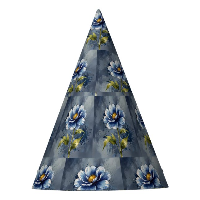Chapeaux De Fêtes Motif d'aquarelle de fleurs bleues (Devant)