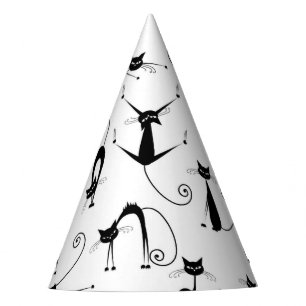 Chapeaux De Fêtes Motif de chat noir élancé fantaisiste