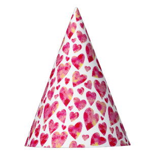 Chapeaux De Fêtes Motif de cœur d'amour à l'aquarelle rose