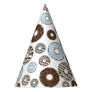 Chapeaux De Fêtes Motif De Donuts, Donuts Bleus, Donuts Brown