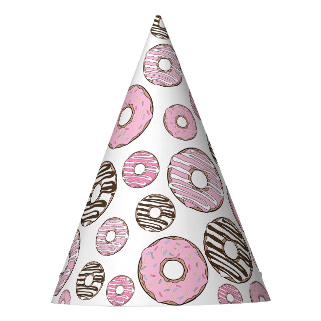 Chapeaux De Fêtes Motif De Donuts, Donuts Roses, Donuts Blancs (Devant)
