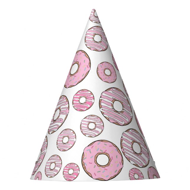 Chapeaux De Fêtes Motif De Donuts, Donuts Roses, Saupoudrages (Devant)