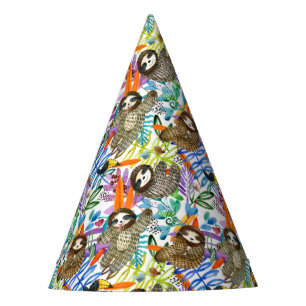 Chapeaux De Fêtes Motif de paresse d'aquarelle de bande dessinée
