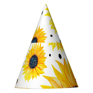 Chapeaux De Fêtes Motif de tournesols jaunes sur fond blanc