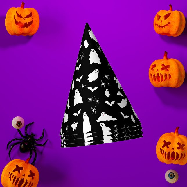 Chapeaux De Fêtes Motif d'Halloween, chauves-souris et araignées (Cute Ghost, Bats & Spiders Halloween Pattern Party Hat)