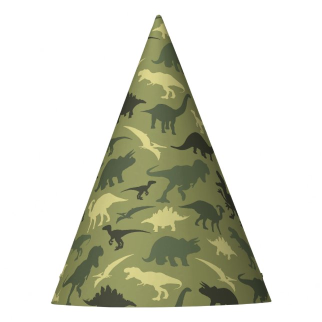 Chapeaux De Fêtes Motif Dinosaure, Silhouette Dinosaure, Dino Vert (Devant)