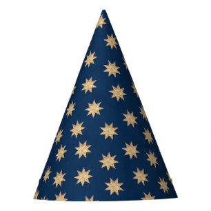 Chapeaux De Fêtes Motif Faux Gold Foil & Navy Blue Stars