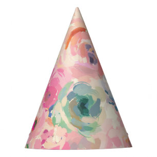 Chapeaux De Fêtes Motif floral de fleurs pastel colorées abstraites