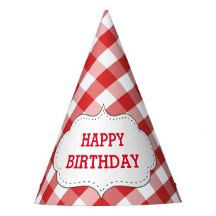 Chapeaux De Fêtes Motif Gingham Rouge Élégant Anniversaire Personnal