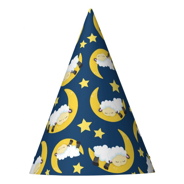 Chapeaux De Fêtes Motif mouton, Mouton couché, Lune, Étoiles (Devant)