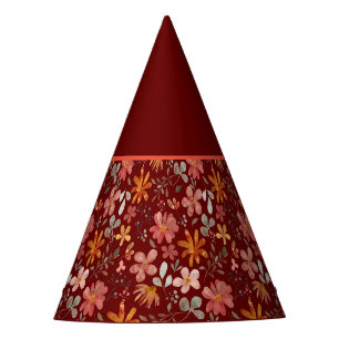 Chapeaux De Fêtes Motif rouge orangé de grâces de fleurs jaunes