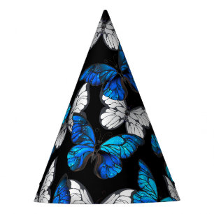 Chapeaux De Fêtes Motif sans couleur foncée avec papillons bleus Mor