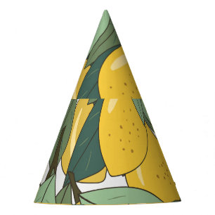 Chapeaux De Fêtes Motif tropical aux citrons jaunes.