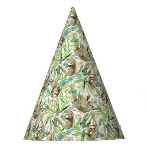 Chapeaux De Fêtes Motif tropical de paresse d'aquarelle