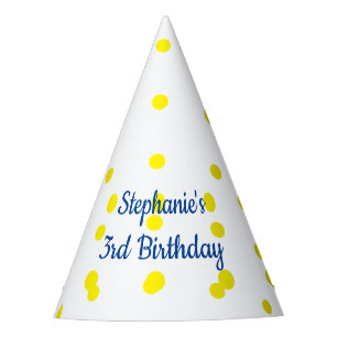 Chapeaux De Fêtes Motifs Pois jaunes Monogrammes 3e anniversaire
