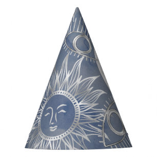 Chapeaux De Fêtes Mystique solaire Dusty Blue Silver Moon Stars So
