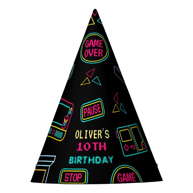 Chapeaux De Fêtes Neon Toute année jeux vidéo arcade anniversaire (Devant)