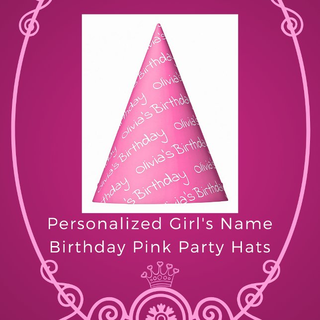 Chapeaux De Fêtes Nom de la fille personnalisée Anniversaire Casquet (Personalized Girl's Name Birthday Pink Party Hats)