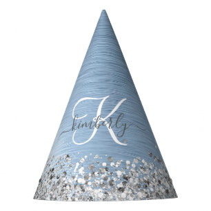 Chapeaux De Fêtes Nom de monogramme pailleté argenté en métal brossé