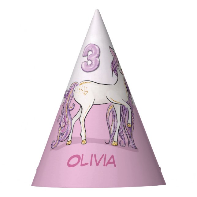 Chapeaux De Fêtes Nom personnalisé 3e anniversaire Cheval rose avec  (Devant)