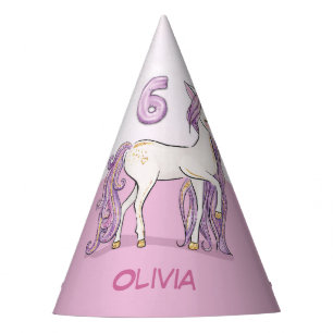 Chapeaux De Fêtes Nom personnalisé 6e anniversaire Cheval rose avec