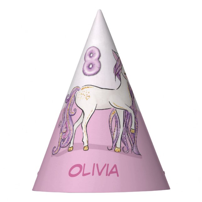 Chapeaux De Fêtes Nom personnalisé 8e anniversaire Cheval rose avec  (Devant)
