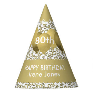 Chapeaux De Fêtes Numéro 80e anniversaire Motif Gold/White Scallops