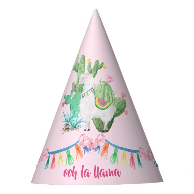 Chapeaux De Fêtes Ooh La Llama - Llama & Cactus Aquarelle rose (Devant)