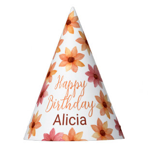Chapeaux De Fêtes Orange rouge automne Fleur blanc Anniversaire