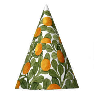Chapeaux De Fêtes Oranges cardiaques : Branches vertes Amour.