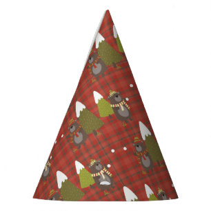 Chapeaux De Fêtes Ours d'hiver Blanc Noël Rouge Buffle Plaid