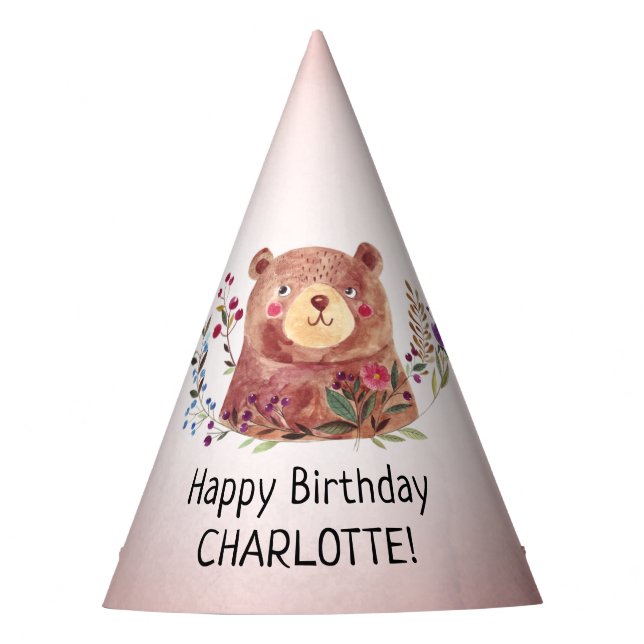 Chapeaux De Fêtes Ours mignon et fleurs Anniversaire de l'enfant (Devant)