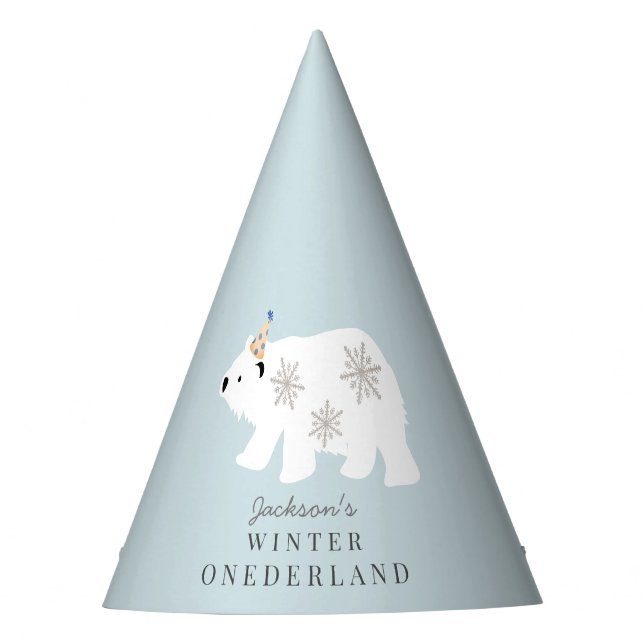 Chapeaux De Fêtes Ours polaire Hiver Onederland Bleu 1er anniversair (Devant)