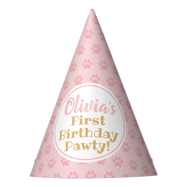 Chapeaux De Fêtes Papier d'anniversaire de fille EMPREINTE DE PATTE  (Devant)