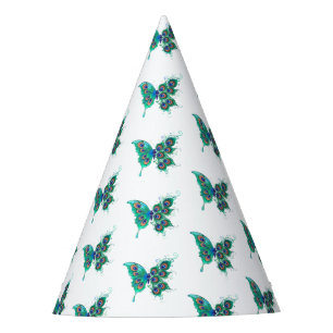 Chapeaux De Fêtes Papillon aux plumes de paon vert