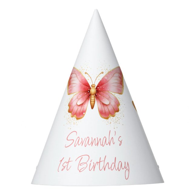 Chapeaux De Fêtes Papillon rose mignon 1er anniversaire (Devant)