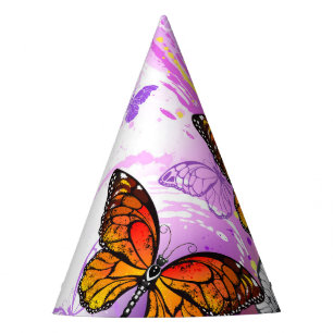 Chapeaux De Fêtes Papillons Monarque sur Arrière - plan pourpre