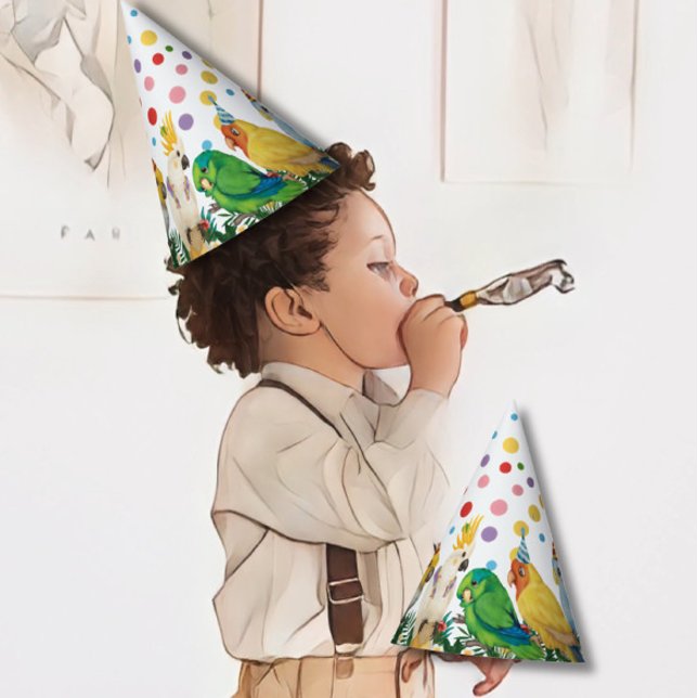 Chapeaux De Fêtes Parrots & Confetti Tropicaux Un Mignonne Feu Anniv (Créateur téléchargé)