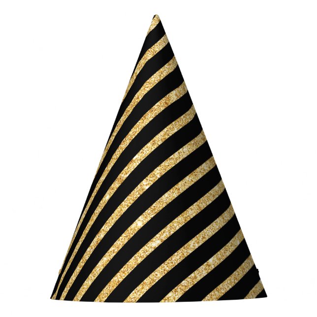Chapeaux De Fêtes Parties scintillantes d'or et motif diagonal noir (Devant)