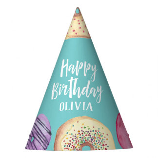 Chapeaux De Fêtes Pastel Aquarelle Donut Personnalisé Anniversaire