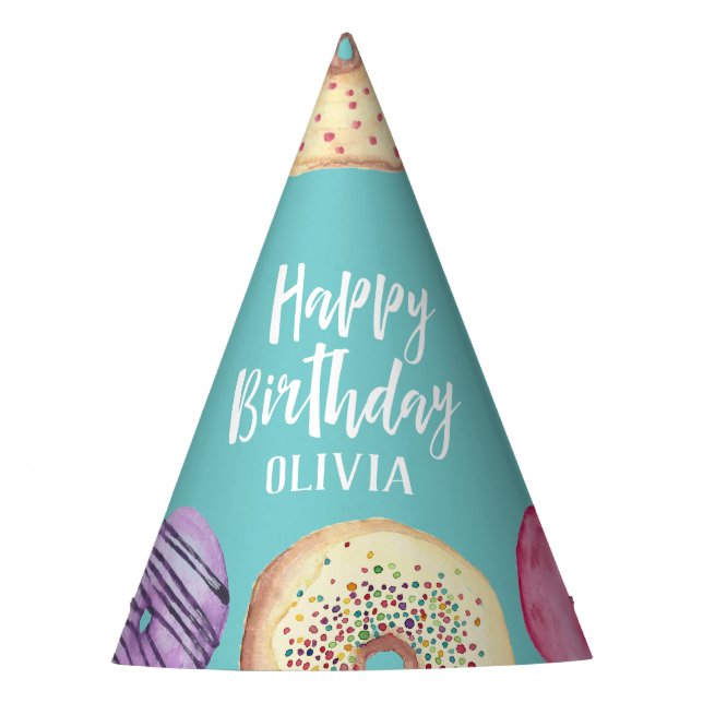 Chapeaux De Fêtes Pastel Aquarelle Donut Personnalisé Anniversaire (Devant)