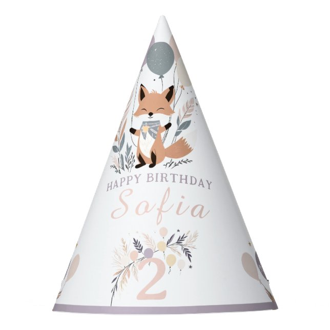 Chapeaux De Fêtes Pastel Boho Fox et Balloons Anniversaire (Devant)