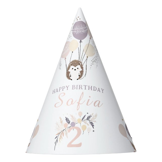 Chapeaux De Fêtes Pastel Boho Hedgehog et Balloons Anniversaire (Devant)