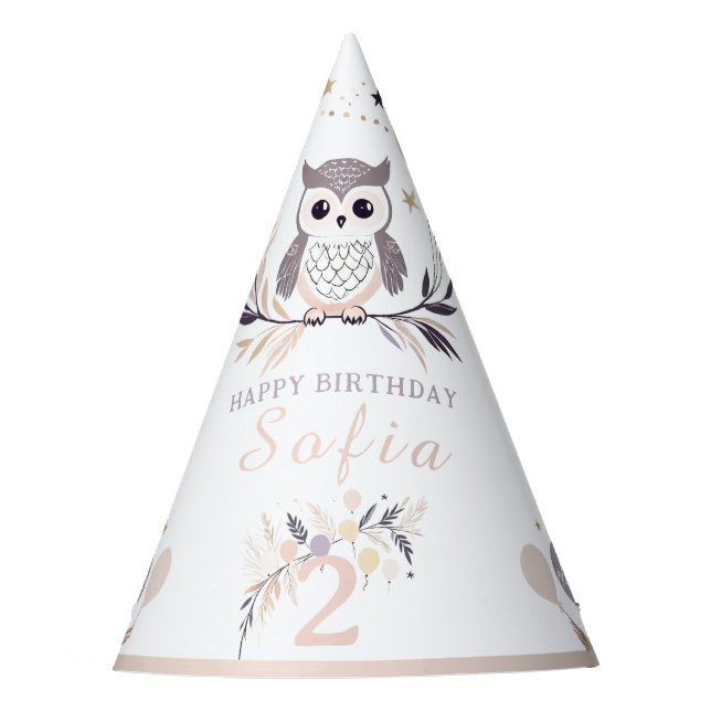 Chapeaux De Fêtes Pastel Boho Owl et Balloons Anniversaire (Devant)