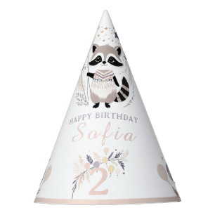 Chapeaux De Fêtes Pastel Boho Raccoon et Ballons Anniversaire