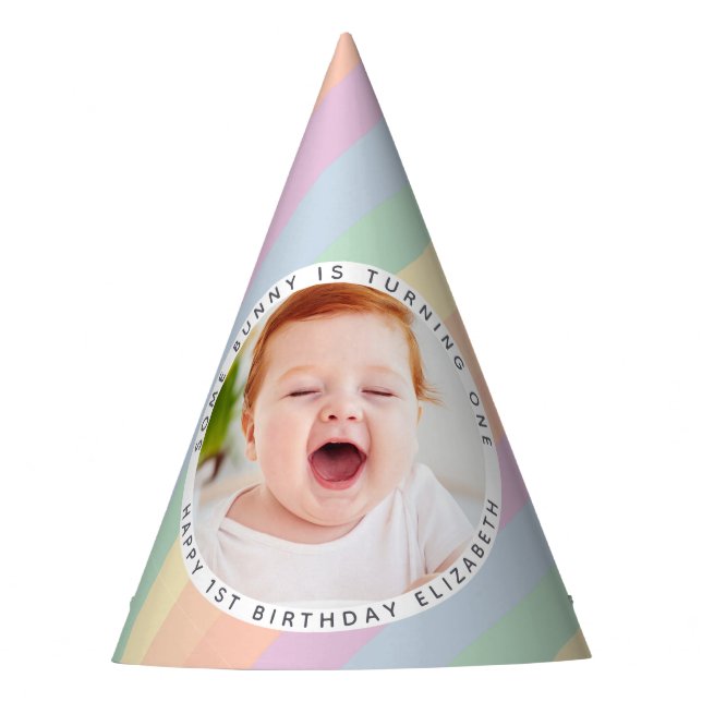 Chapeaux De Fêtes Pastel Rainbow Stripes joyeuse photo d'anniversair (Devant)
