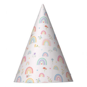 Chapeaux De Fêtes Pastel Rainbows Girly Fleurs sauvages & Coeurs