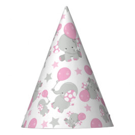 Chapeaux De Fêtes Pattern of Elephants, Cute Elephants - Pink Gray