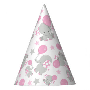Chapeaux De Fêtes Pattern of Elephants, Cute Elephants - Pink Gray